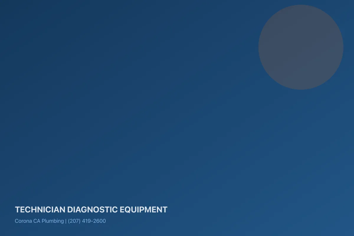 Plumbing technician calibrating acoustic leak detector and diagnostic tools